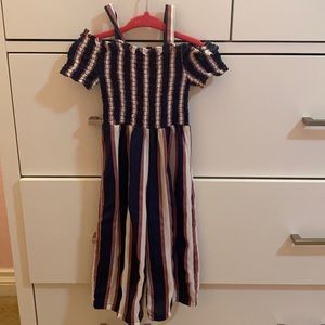 Pant one piece with blue white and mauve strips